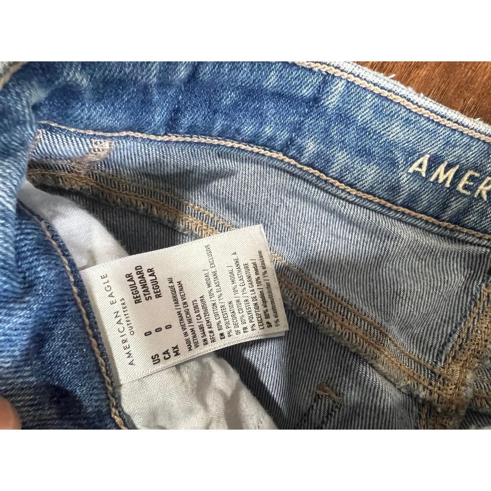American Eagle Womens Size 0 Mid Rise Skinny Jeans Light Wash Distressed Stretch - Picture 7 of 7